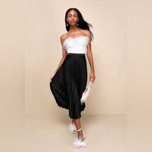 Lulu's Black Satin Pleated Midi Skirt